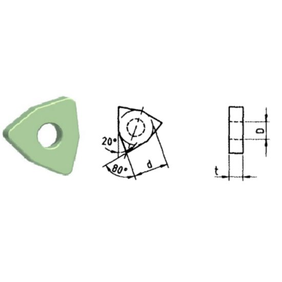 Picture of WNGA432 CC-515 Romay WNGA080408 CC-515 80.0° Negative Silicon Nitride 0.0310 0.79mm Radius Roughing, Semi Finishing